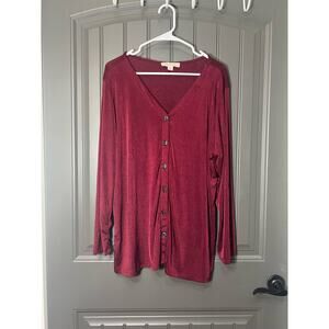 Misia Curvy Maroon Long Sleeve V Neck Button Up 2x